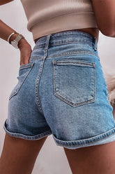 Rhinestone High Waist Denim Shorts OutfitFlow